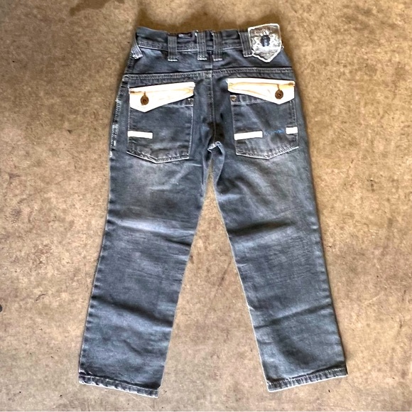 Vintage 90s Grey denim white and black carpenter jeans with embellished pockets - Picture 1 of 3